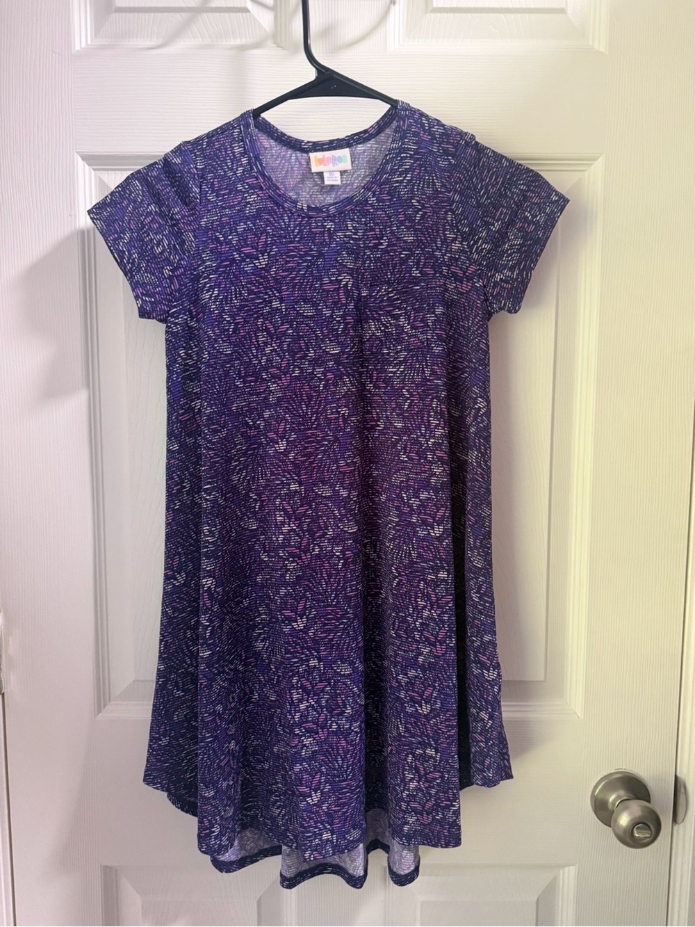 LuLaRoe Girls Purple Floral Knit Swing Dress